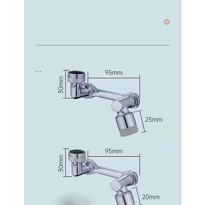 Đầu Nối Vòi Nước Thông Minh Xoay 1080 độ 3 Khúc Chất Liệu Inox Cao Cấp Lõi Nhôm Đầu Đồng 2 Chế Độ Nước Tiện Dụng