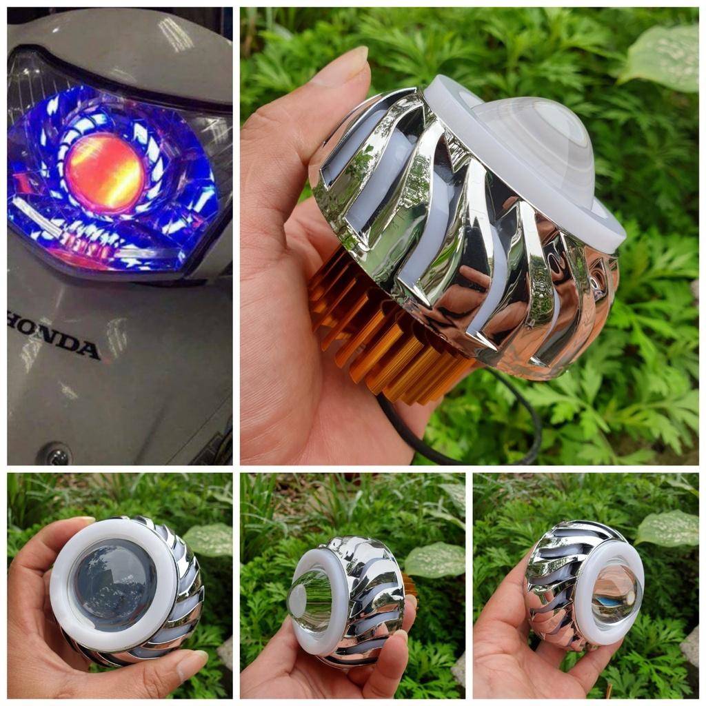 Đèn pha led siêu sáng xe máy bi cầu hiệu ứng lốc xoáy cực đẹp độ lắp các loại xe
