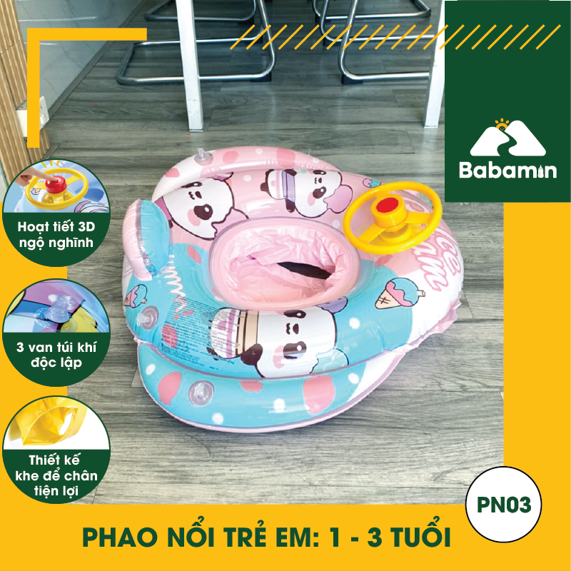 Phao Bơi Chống Lật Cho Bé 1,2,3 Tuổi - Bơm Hơi, Hình 3D Phi Thuyền - Babamin - PN03