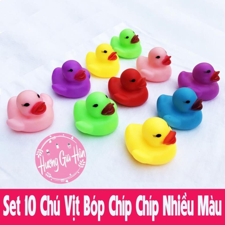 Set 10 Chú Vịt Nhiều Màu Bóp Kêu Chíp Chíp Đáng Yêu, Giúp Bé Thích Tắm, Tập Đếm