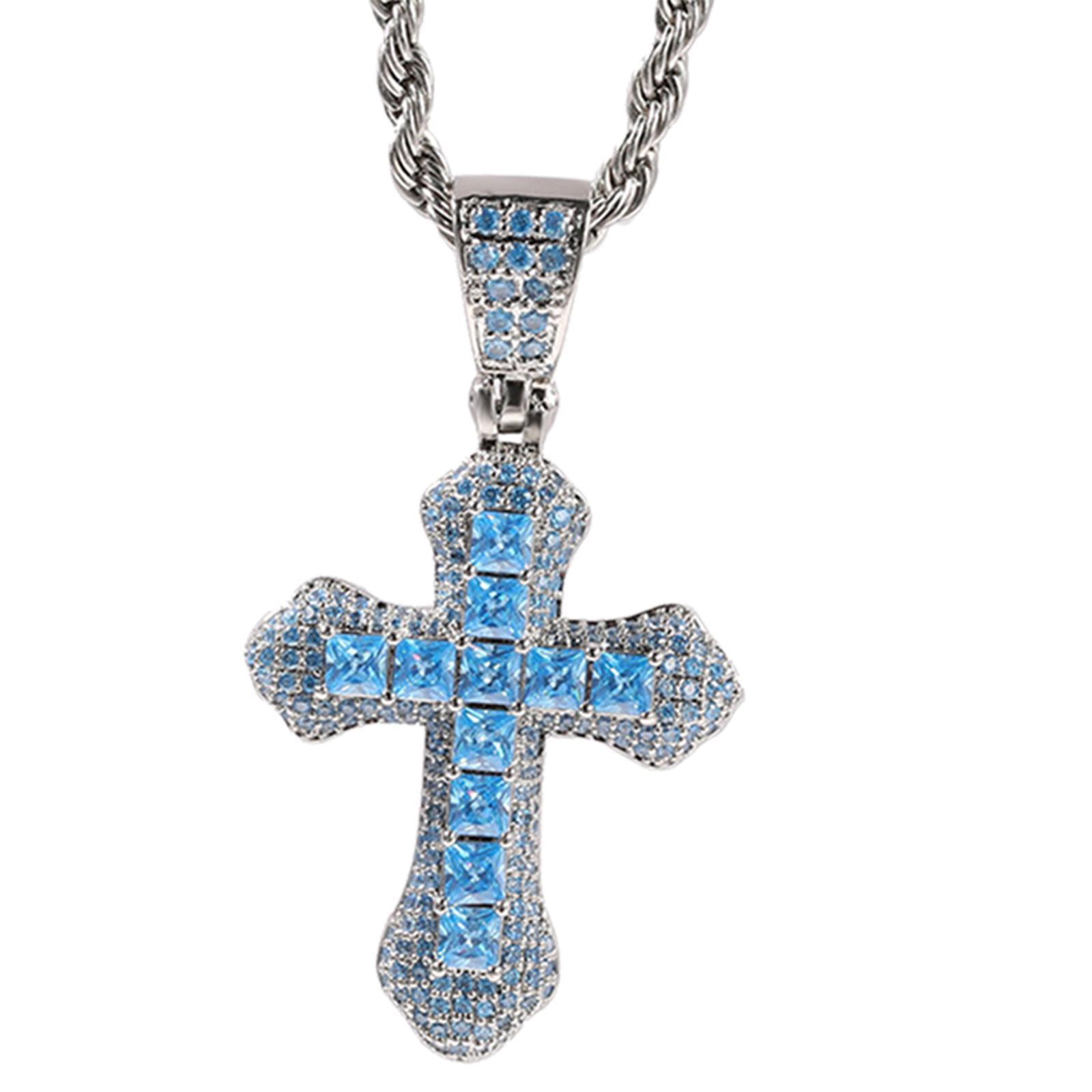 Zircon Cross Pendant Necklace Dangling cross Valentines Party Blue
