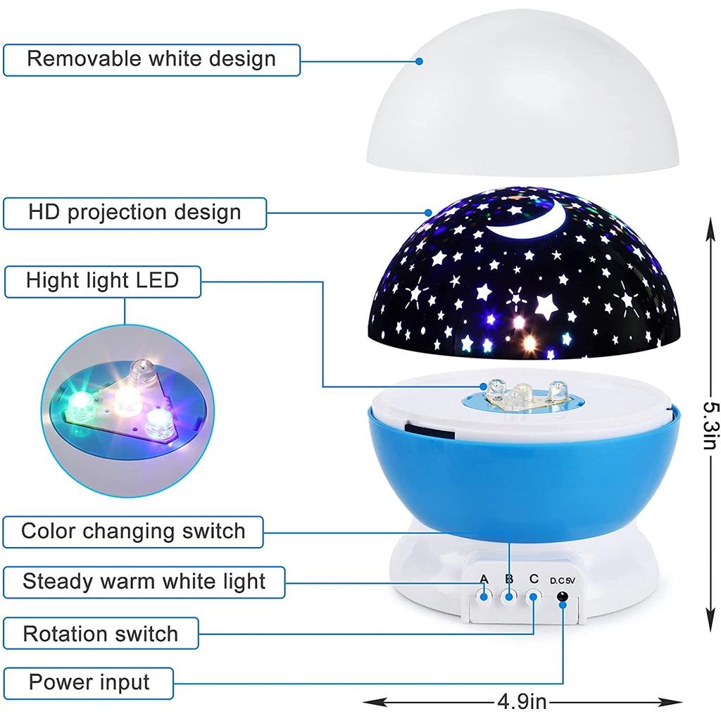 Đèn LED Chiếu Hình Mặt Trăng Và Ngôi Sao Xoay Lãng Mạn Trang Trí Phòng Ngủ