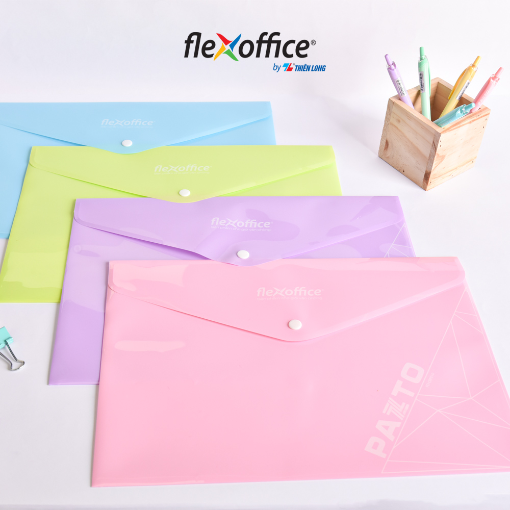 Combo 10 Bìa nút Pazto màu Pastel F4 Thiên Long Flexoffice FO-CBF010 - Màu ngẫu nhiên