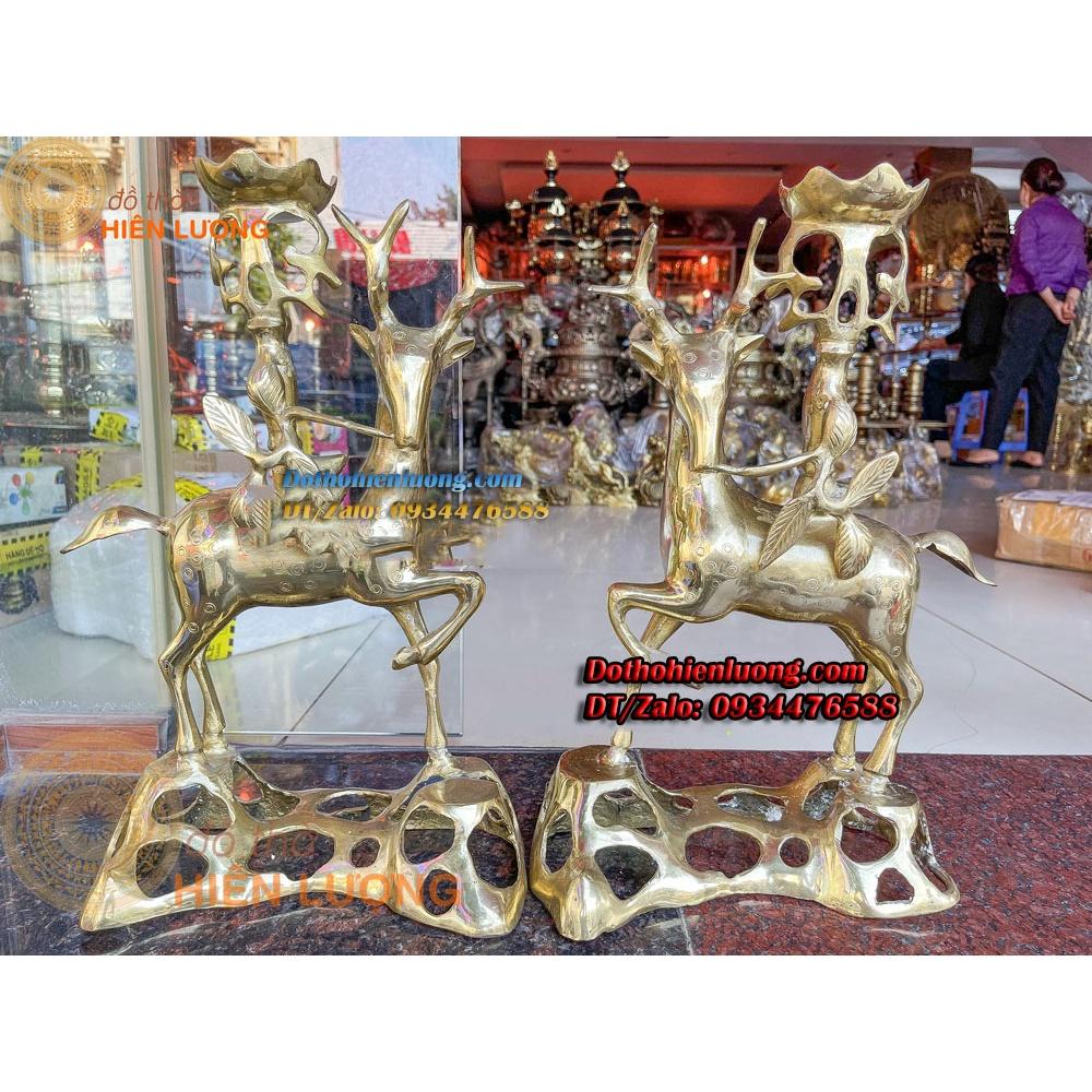 Đôi Chân Nến Hươu Bằng Đồng Nguyên Chất Màu Nâu Và Màu Vàng Các Cỡ - Đồ Thờ Hiên Lượng