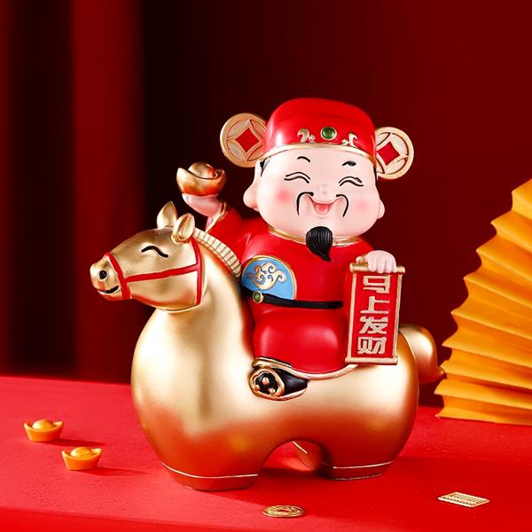 Tượng Thần Tài Cưỡi Ngựa May Mắn - Trang Trí Tết - 17 x 17 x 9 cm - 7082-2