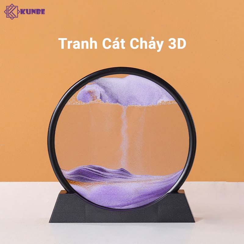 Tranh Cát Chảy Chuyển Động 3D Kunbe Nhiều Mẫu Trang Trí Nhà Cửa Bàn Làm Việc, Giảm Stress - Màu Tím - Tròn Viền Đen 12Inc