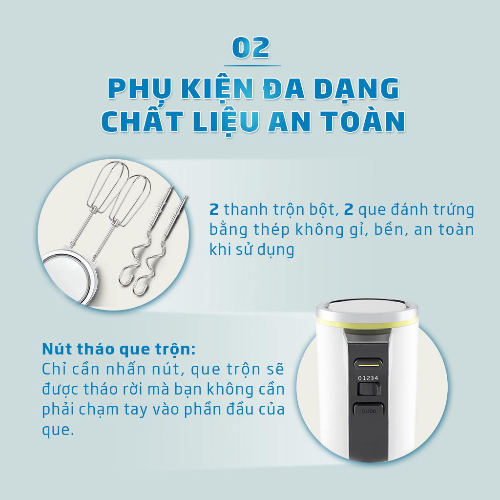 Máy Đánh Trứng Để Bàn BEKO 425W Với 4 Chế Độ Và Chế Độ Turbo - Tặng Kem Que Và Thanh Trộn Trộn Siêu Tốc - HMM7422W - Hàng Chính Hãng