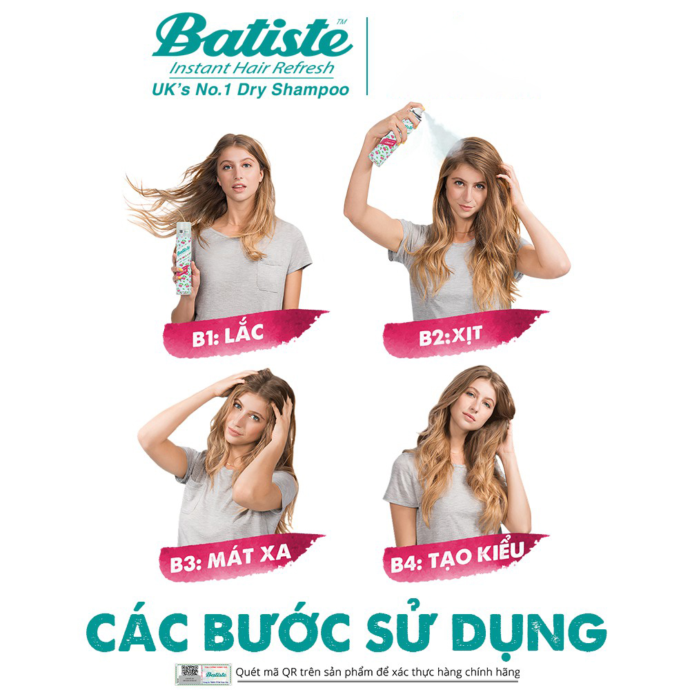 Dầu Gội Khô Hương Anh Đào - Batiste Dry Shampoo Fruity &amp; Cheeky Cherry 200ml