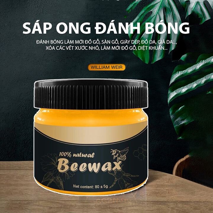 Sáp ong đánh bóng đồ gỗ Beewax 80gr, sáp tự nhiên làm bóng bàn ghế gỗ, tủ gỗ, lau sàn gỗ đa năng phục hồi màu gỗ, vết xước