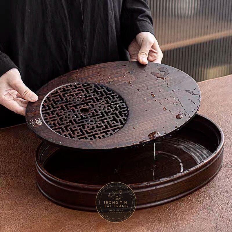 Khay Trà Tre Cao Cấp Bầu Dục Trung Kích Thước 37*25*5 KT 15.2
