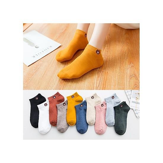 Set 10 đôi tất gấu cổ ngắn, Tất Gấu Brown loại 1 kèm túi đựng