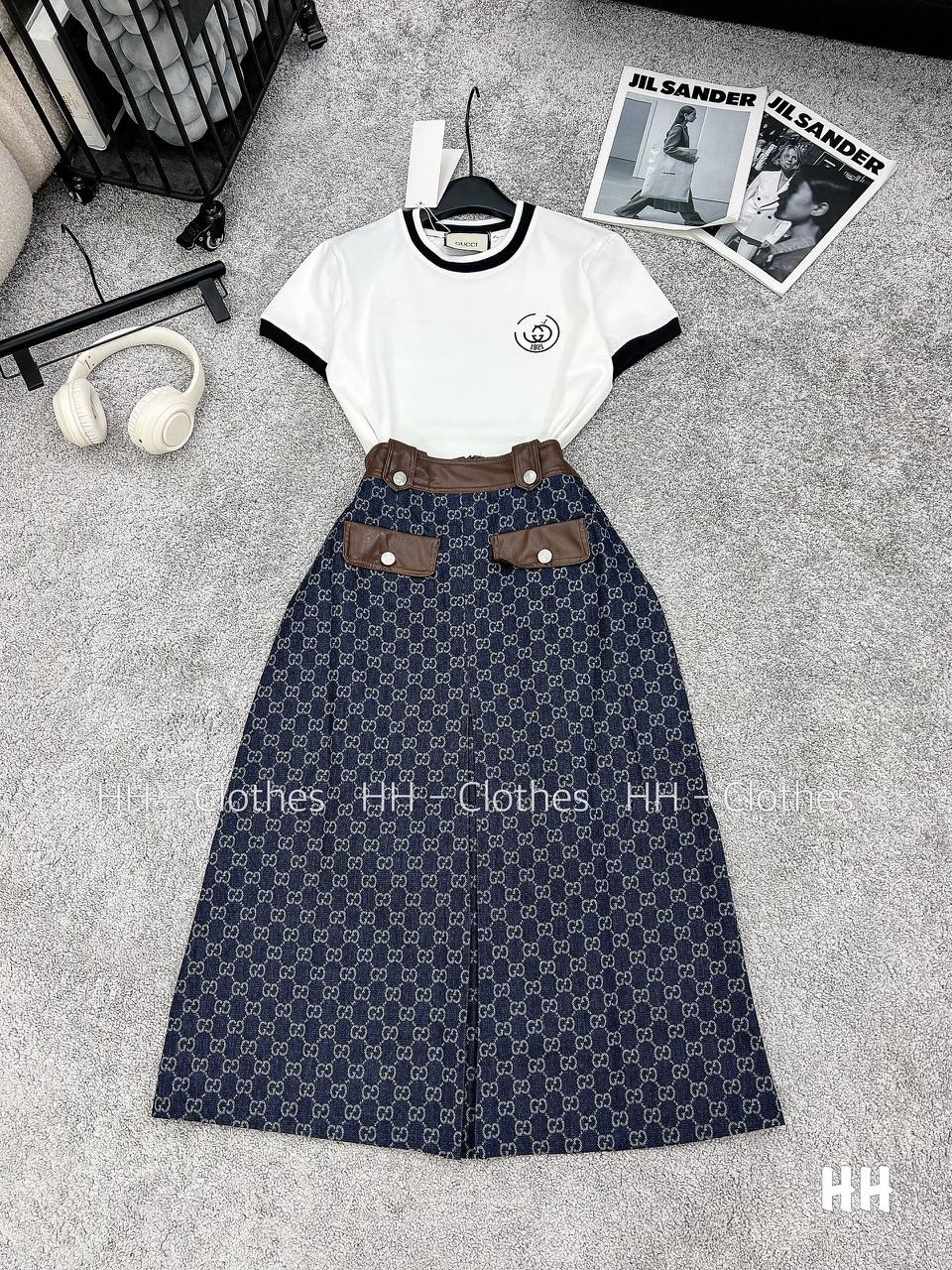 SET ĐI CHƠI, SET 2 MÓN ÁO THUN TAY NGẮN VIỀN PHỐI CHÂN VÁY DÀI PHỐI DA CỰC SANG CHẢNH