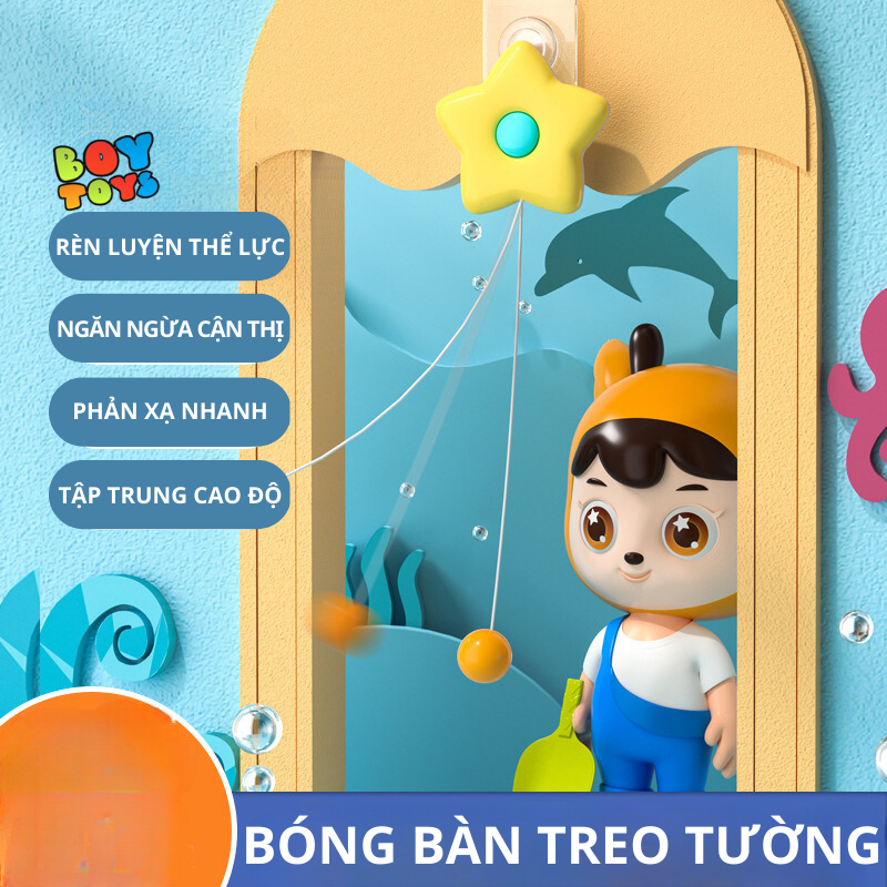 Đồ chơi bóng bàn treo tường luyện tập trong nhà, tập phản xạ và vận động thể chất toàn cơ thể, chất liệu nhựa an toàn cho bé