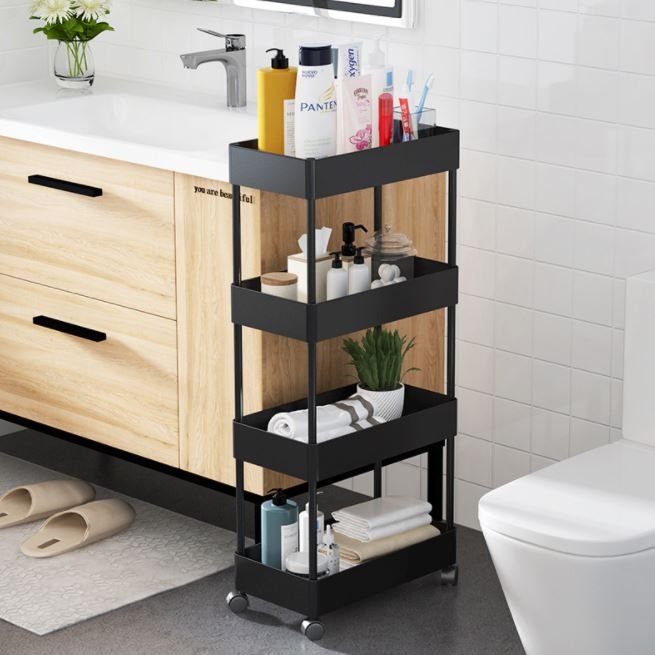 Kệ đựng đồ 4 tầng tiện lợi, có bánh xe di chuyển, kệ bỉm sữa, Spa đa năng