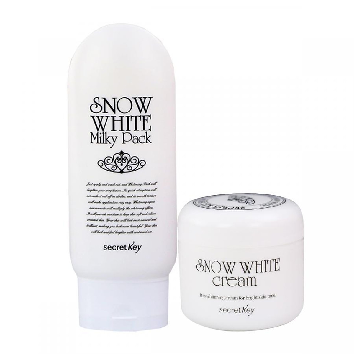 Bộ sản phẩm dưỡng trắng da toàn diện Secret Key (Snow White Cream 50g + Snow White Milky Pack 200g) + tặng Kèm 1 Sample Kem Dưỡng Trắng Da Snow White Cream