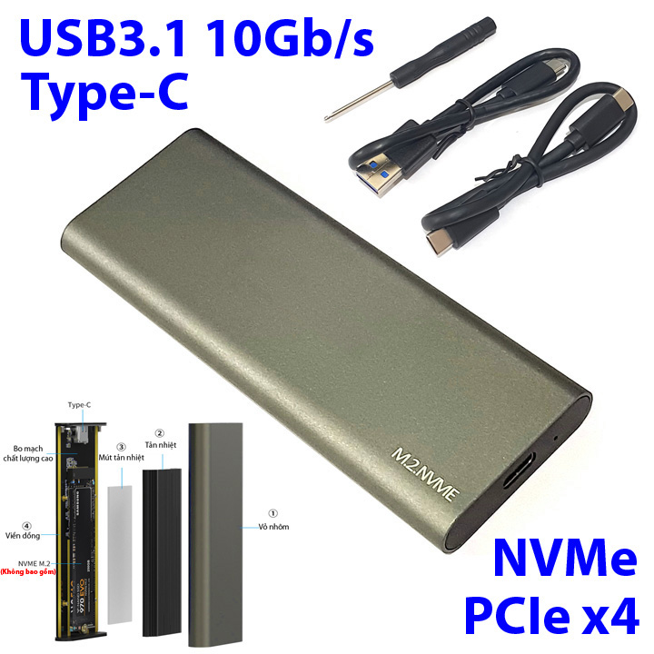 Box SSD M.2 PCIe NVMe USB-C 3.1 có tản nhiệt BS-M280N