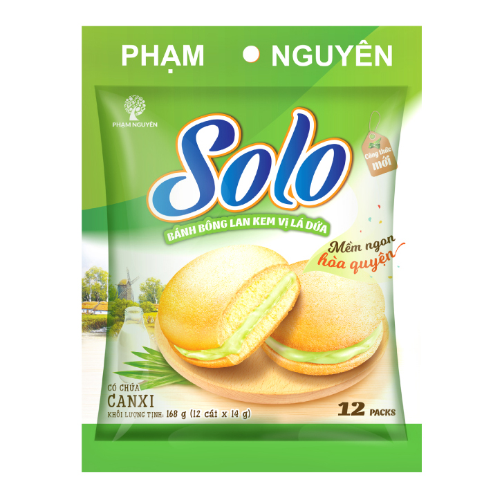 Bánh Solo kem vị lá dứa - Pandan NEW 168 (14g x 12cái)