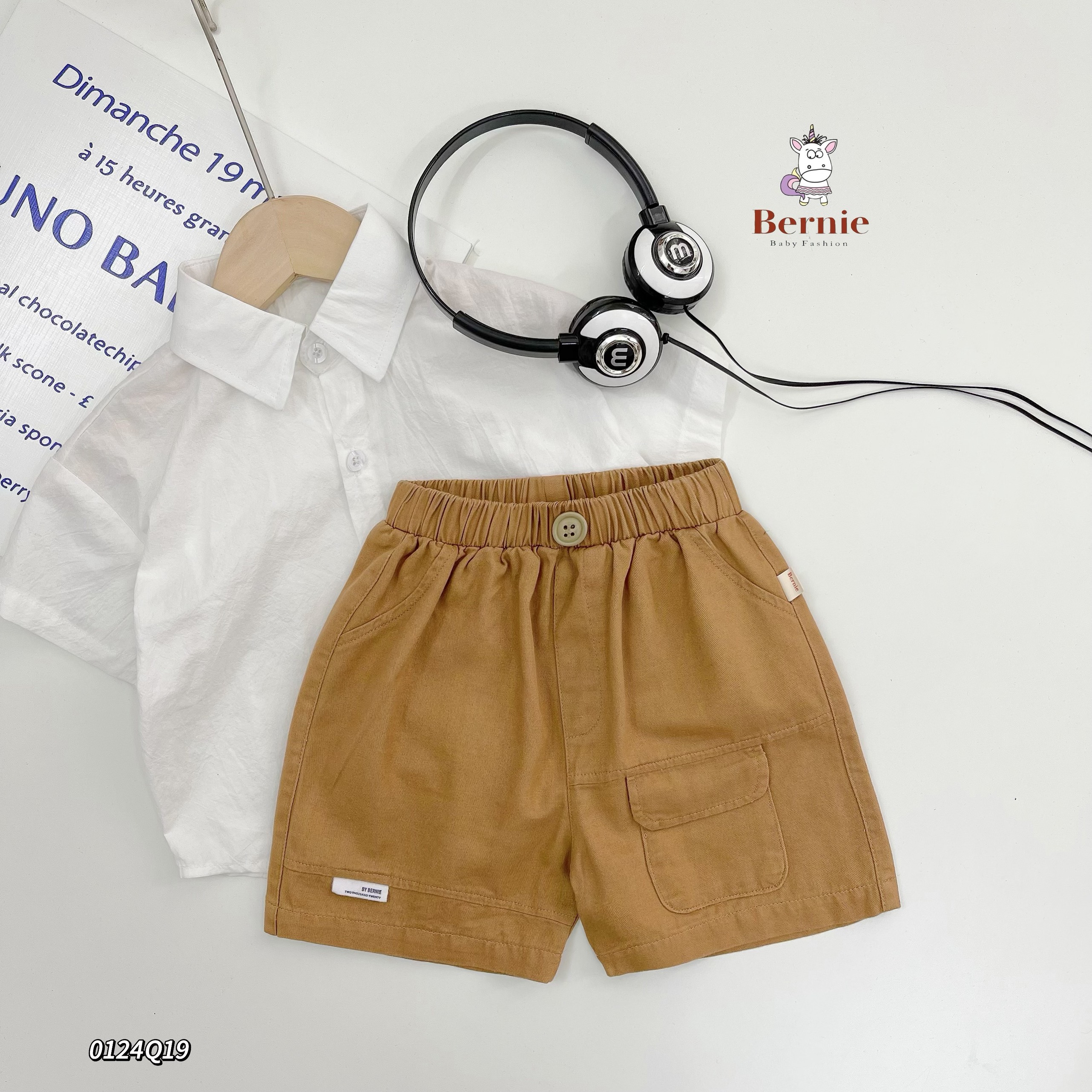 Quần short bé trai kaki 1-6 tuổi túi trước hàng Bernie vải mềm mỏng kiểu dáng khỏe khắn thời trang