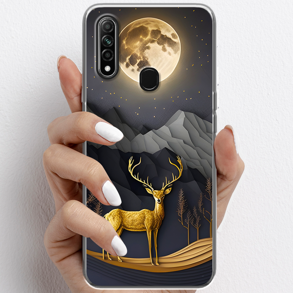 Ốp lưng cho Oppo A31 nhựa TPU mẫu Nai vàng và mặt trăng