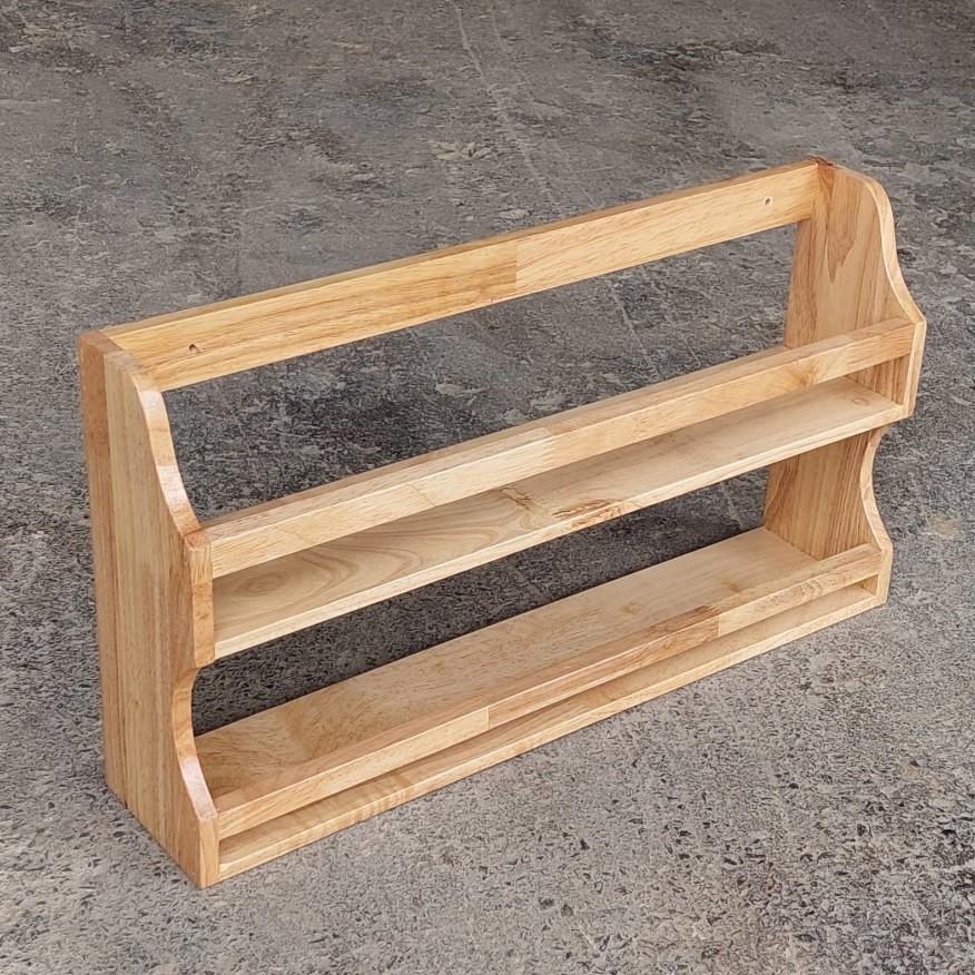 Kệ Gỗ Cao Su 2 Tầng Treo Tường Ngang 55 cm, Kệ Để Gia Vị, Kệ Phòng Tắm - Gỗ Song Bản