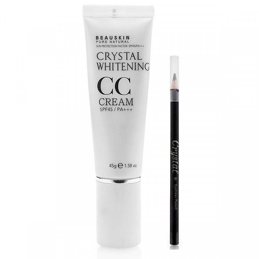 Combo Kem nền CC đa năng che khuyết điểm - Chì kẻ mí mắt không lem Crystal Eyeliner