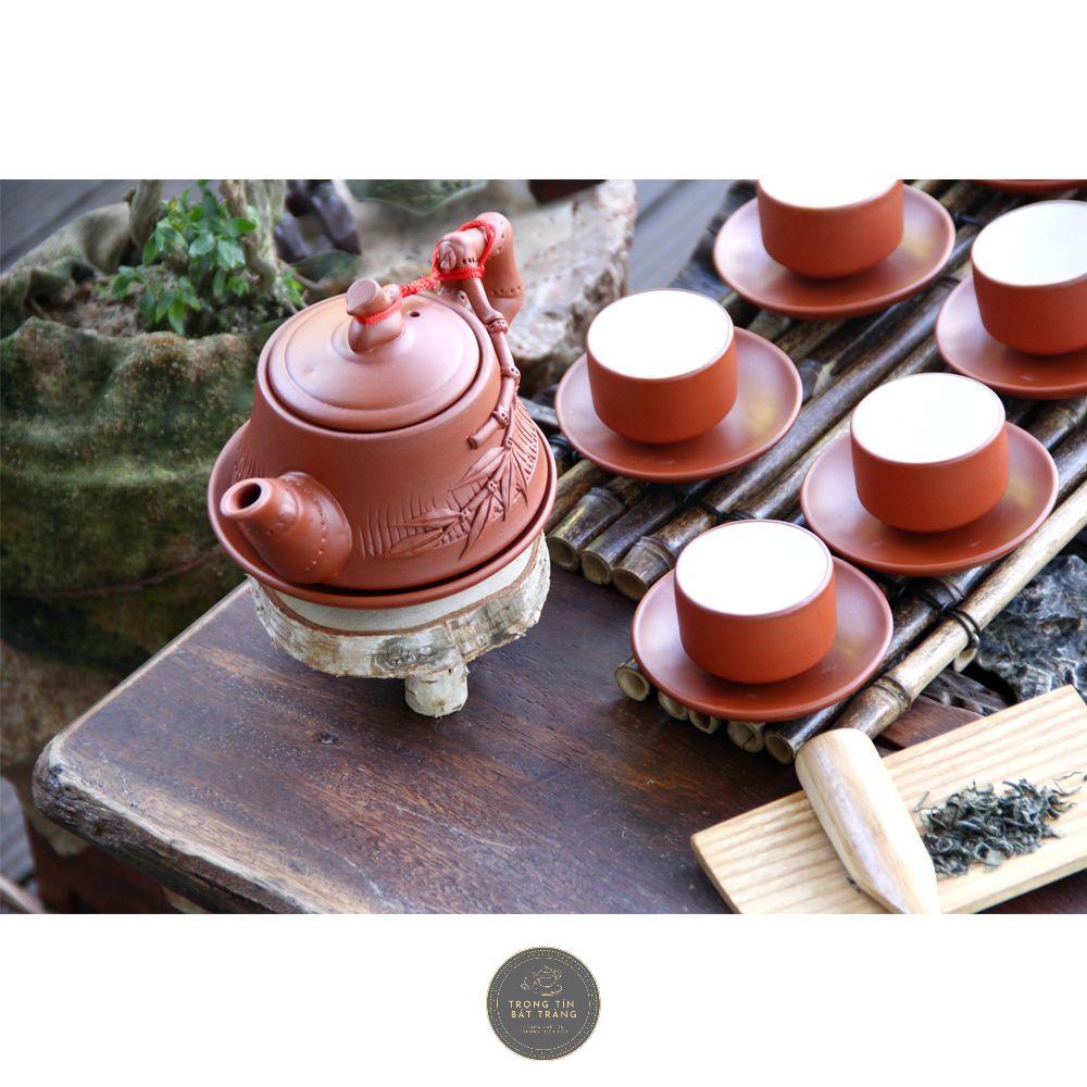 Bộ Ấm Chén Trà Đạo Gốm Tử Sa Bát Tràng Đắp Nổi Trúc Đoạn Dáng Trúc Đoạn Dung Tích 350ml ATSML 07.1
