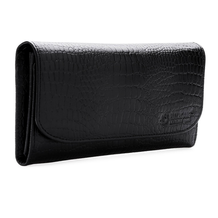 HJ3108-09-10 - Bóp nữ vân cá sấu Huy Hoàng bấm nút màu da, đen, nâu