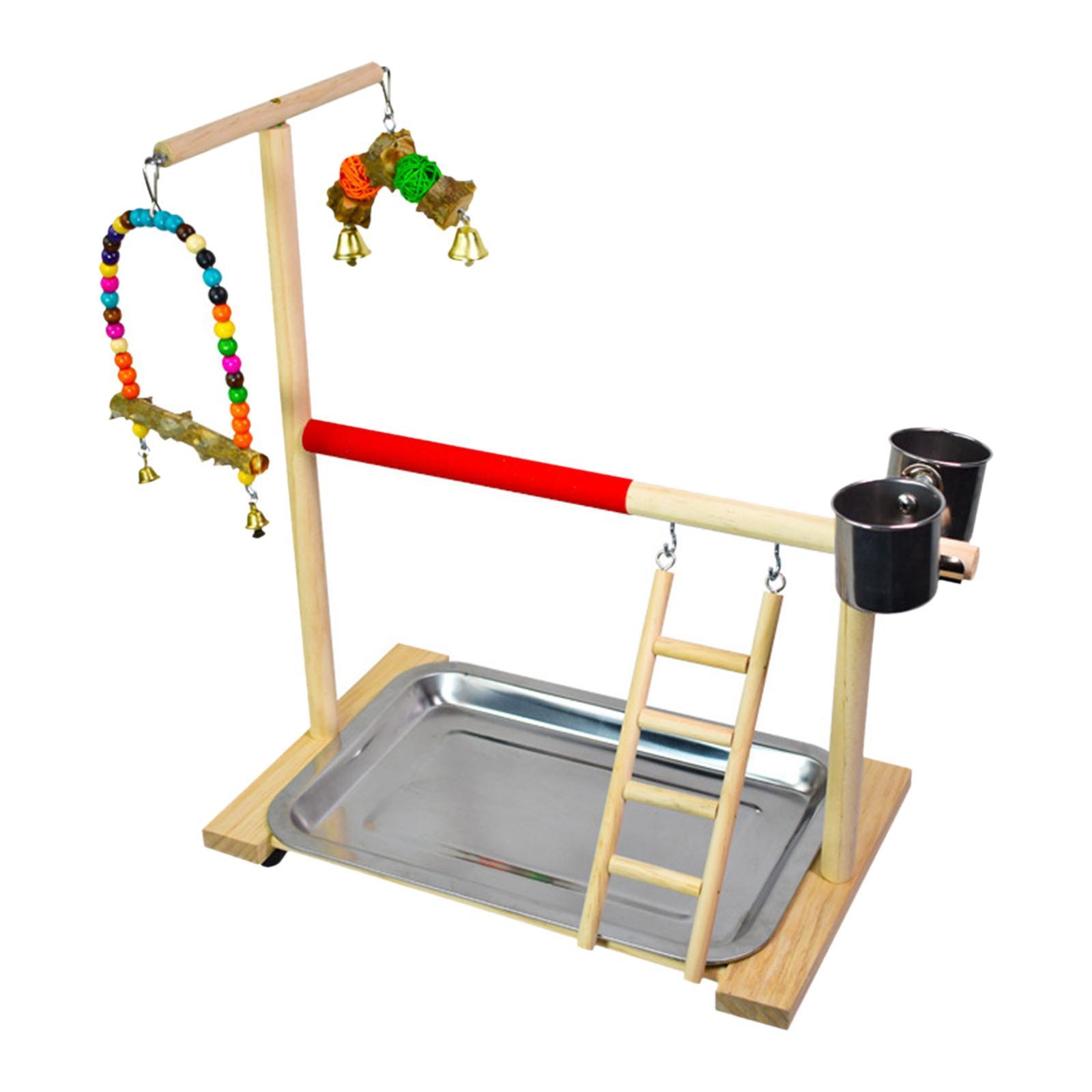 Portable Parrot Perch Stand Wooden Wood Frame Lightweight Bird Playground Adjustable Parrot Stand Perch for Cockatoo Parakeets Climbing