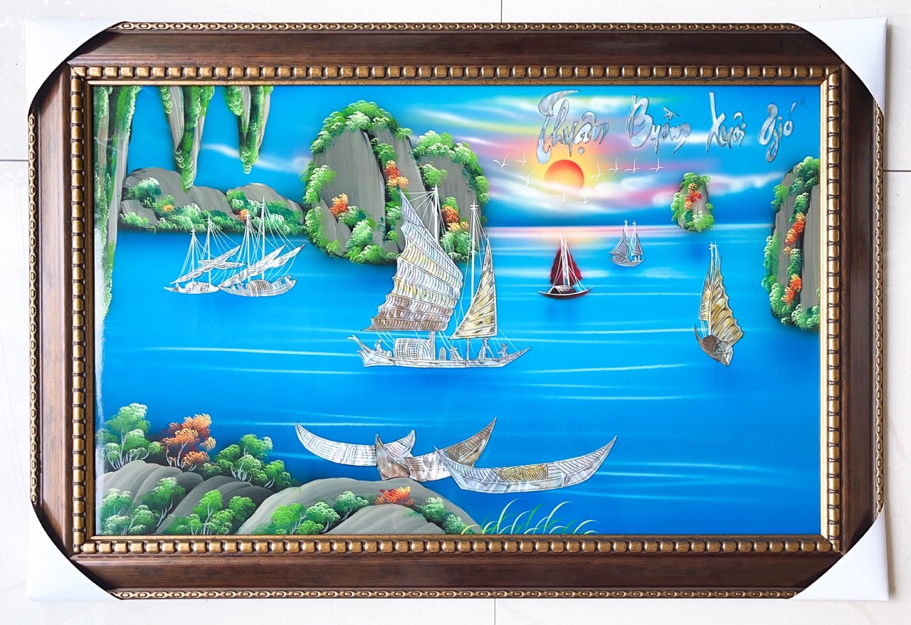 { Siêu sale }Tranh sơn mài thuận buồm xuôi gió cẩn ốc xà cừ cao cấp treo tường, trang trí nhà cửa, văn phòng