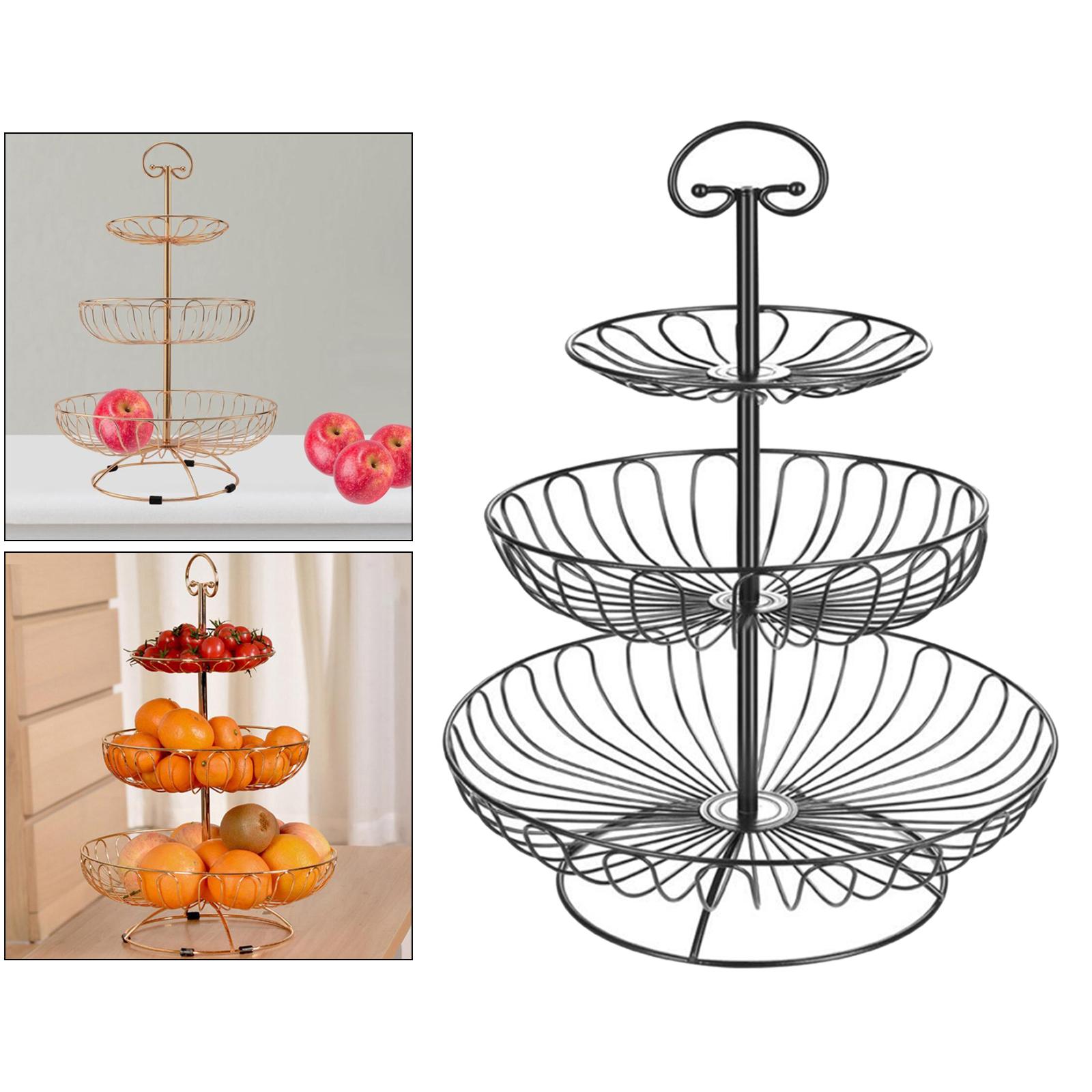 3 Layers Wire Basket Stand Kitchen Countertop Organizer Fruit Vegetable Bowl