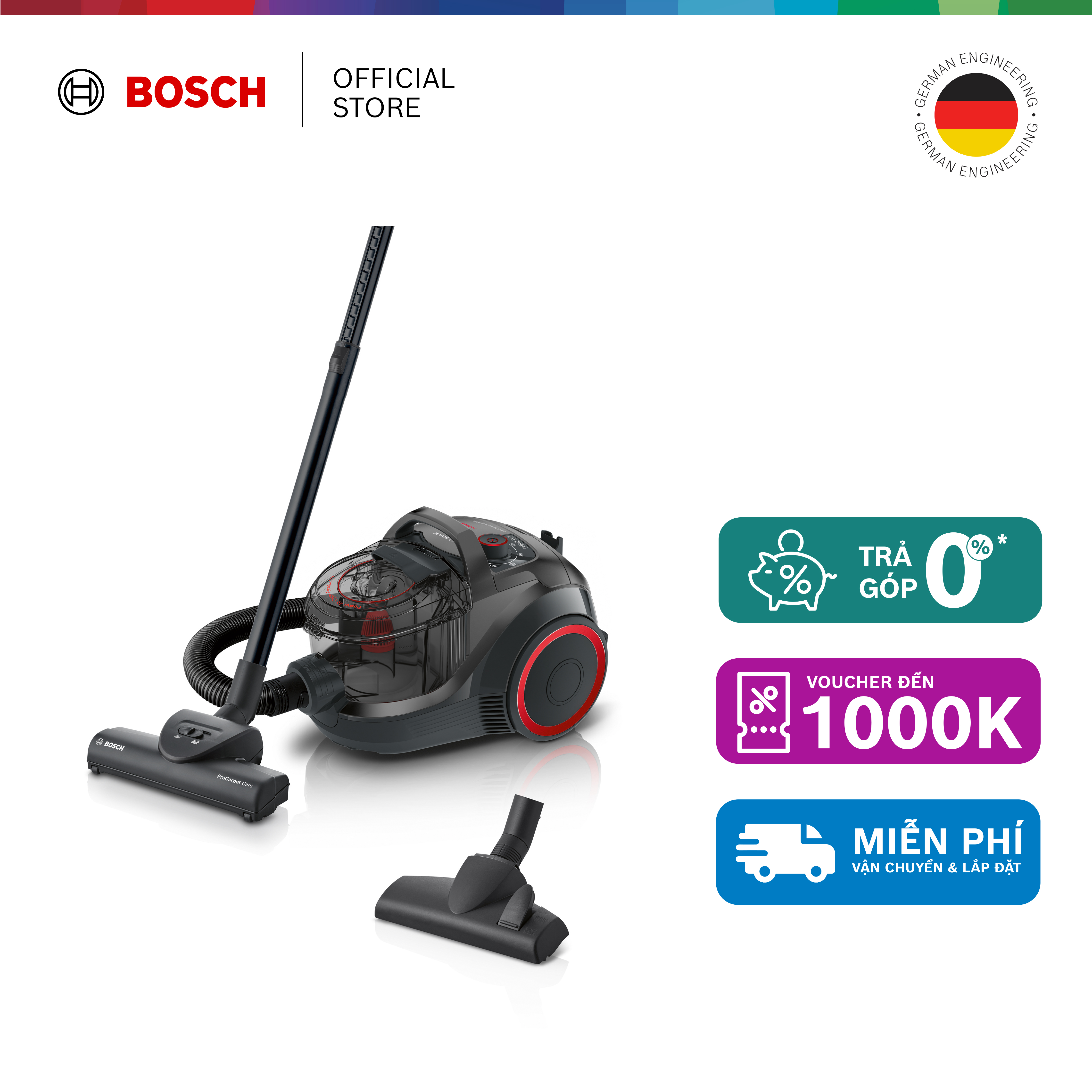 Máy hút bụi có dây Bosch BGS21WPOW - Series 4 2000W - Hàng chính hãng