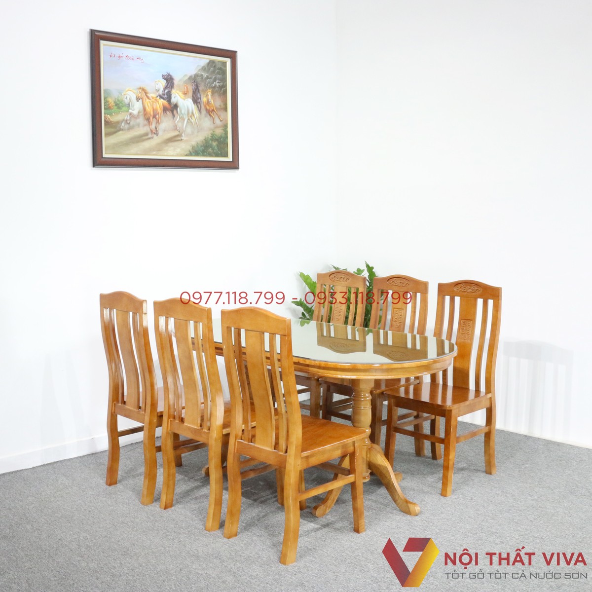 Bàn Ăn Gỗ Sồi Oval 6 Ghế Đẹp Giá Rẻ