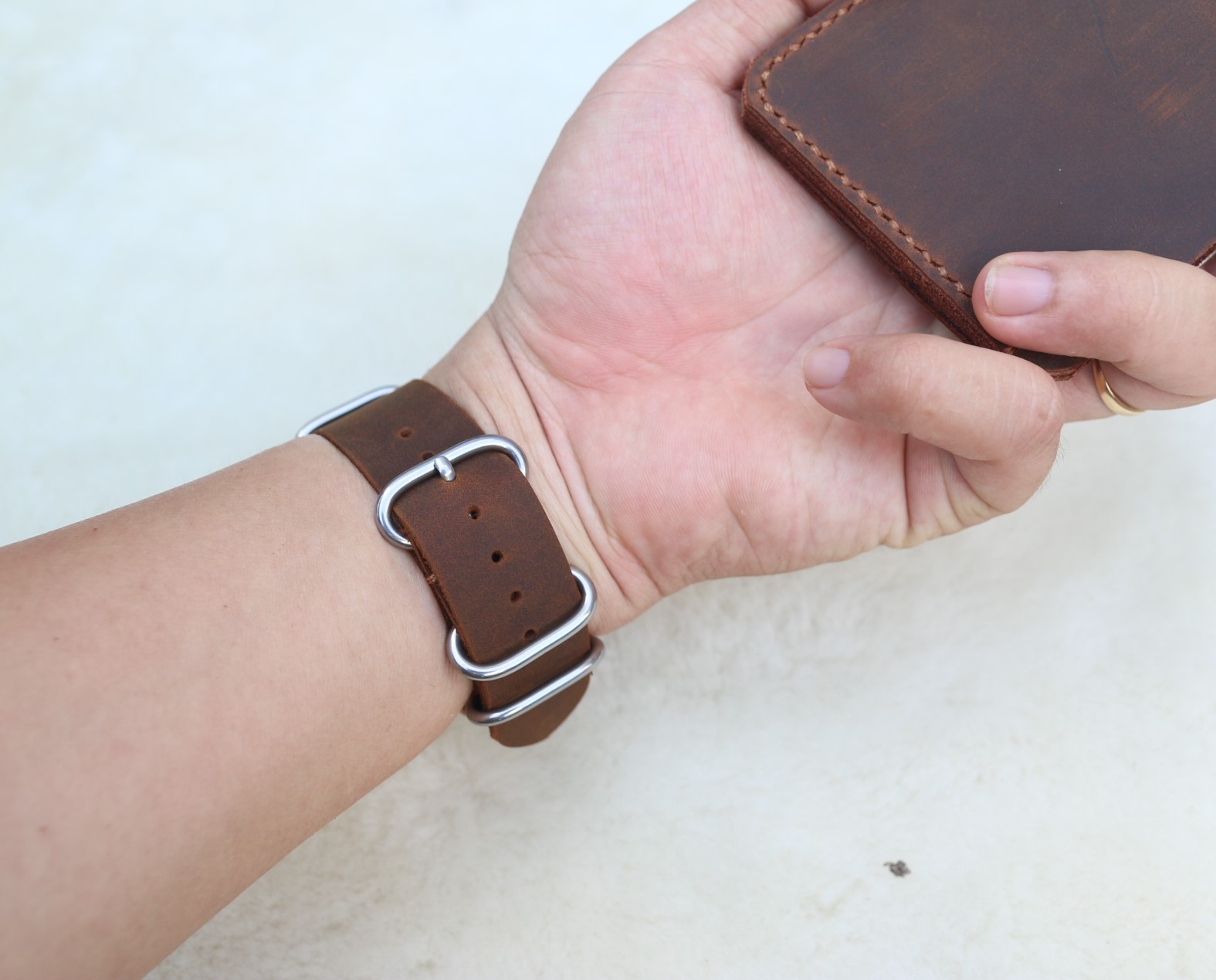 Dây đồng hồ NATO  da sáp ngựa handmade