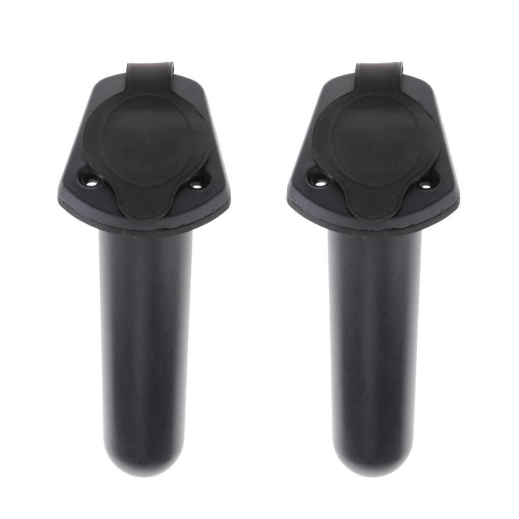 2 Pack 60° Kayak Flush Mount Fishing Rod Holder with Cap Boat Canoe Tackle Black