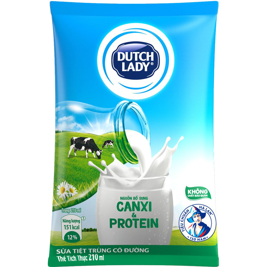 Thùng 48 Bịch Sữa Tiệt Trùng Dutch Lady Cô Gái Hà Lan Có Đường