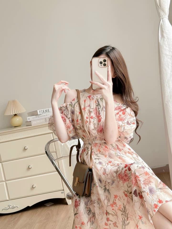ĐẦM VOAN CỔ YẾM CHẠY THUN EO MÀU Y HÌNH