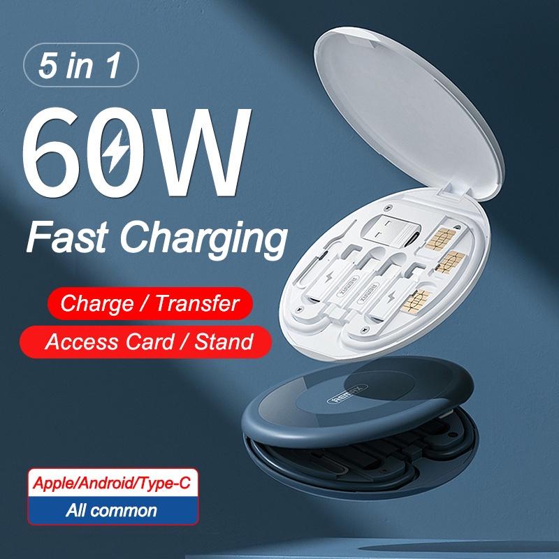 Cáp sạc đa năng 6 in 1 Sạc nhanh 60W Chính Hãng Remax RC-190 có tặng kèm hộp lưu trữ tiện dụng kiêm giá đỡ điện thoại  - Hàng Chính Hãng Remax