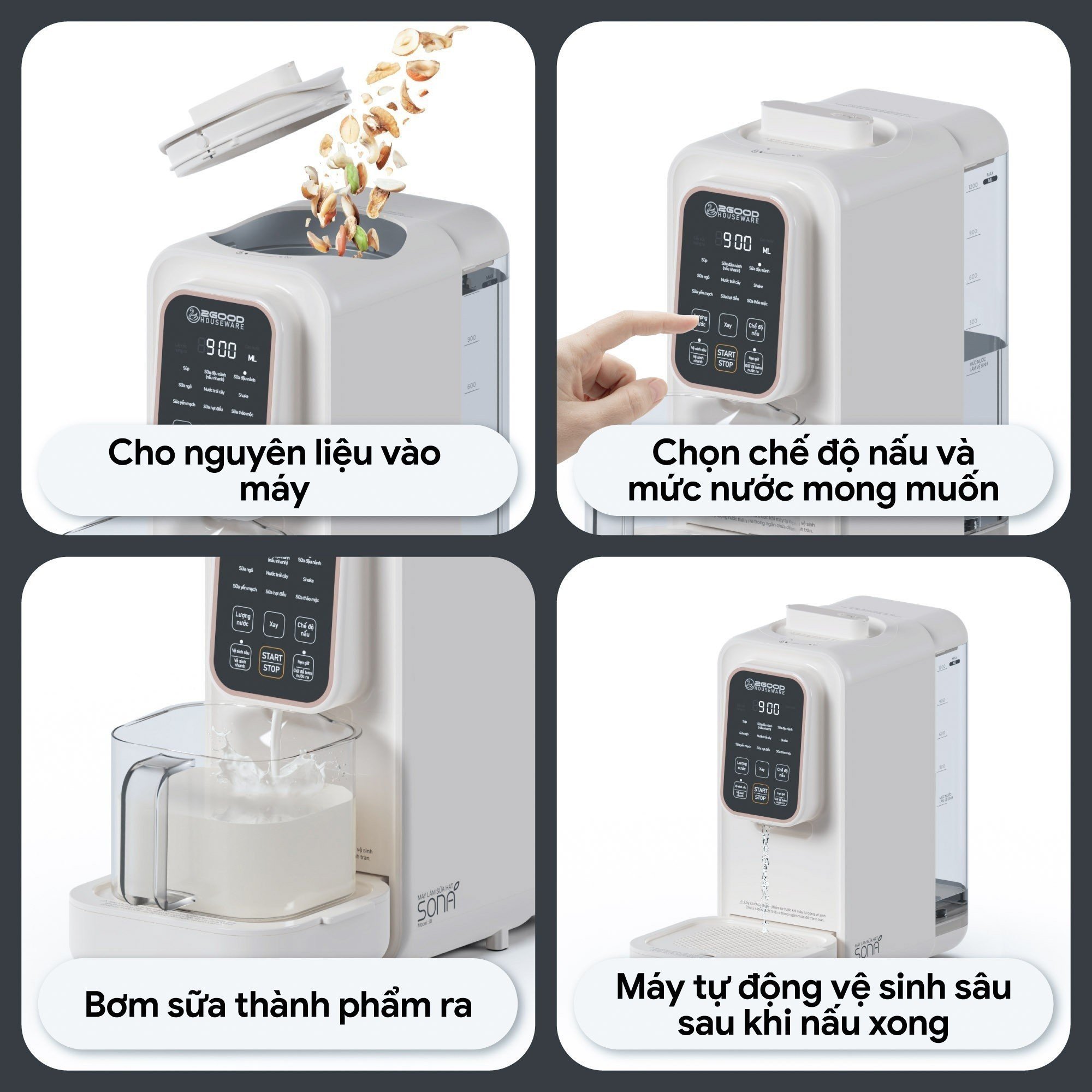 Máy Làm Sữa Hạt Tự Động cho 2GOOD SONA i8 (1,2 Lít) - Tự Động Nấu, Tự Động Vệ Sinh