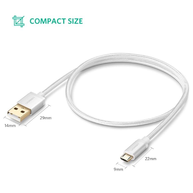 Ugreen UG30656US134TK 1.5M màu Trắng Cáp sạc truyền dữ liệu USB 2.0 sang MICRO USB đầu mạ vàng - HÀNG CHÍNH HÃNG