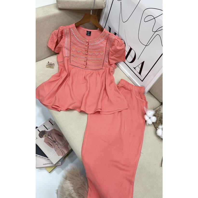 Đồ bộ tole F21 lửng babydoll thêu thổ cẩm(40-68kg)
