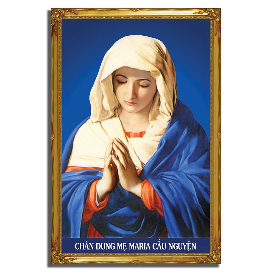 Tranh gỗ công giáo - Hình đức mẹ maria cầu nguyện