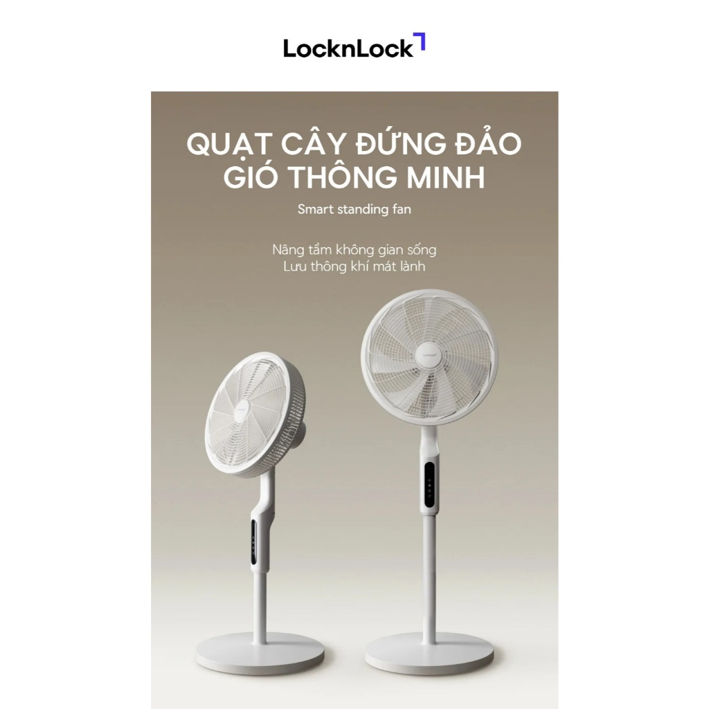 Quạt Cây Đứng LocknLock ENF166WHT 7 Cánh Đảo Gió Rộng, Hẹn Giờ, Kèm Điều Khiển Từ Xa, Hàng Chính Hãng - JoyMall