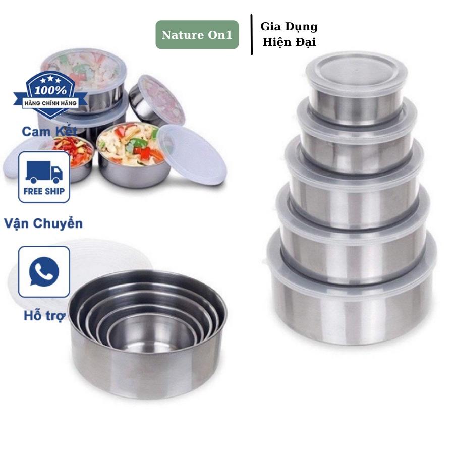 Bộ 5 Bát Inox Cao Cấp Kèm Nắp Đậy Bảo Quản, Đựng Đồ Ăn Tiện Lợi Bền Đẹp