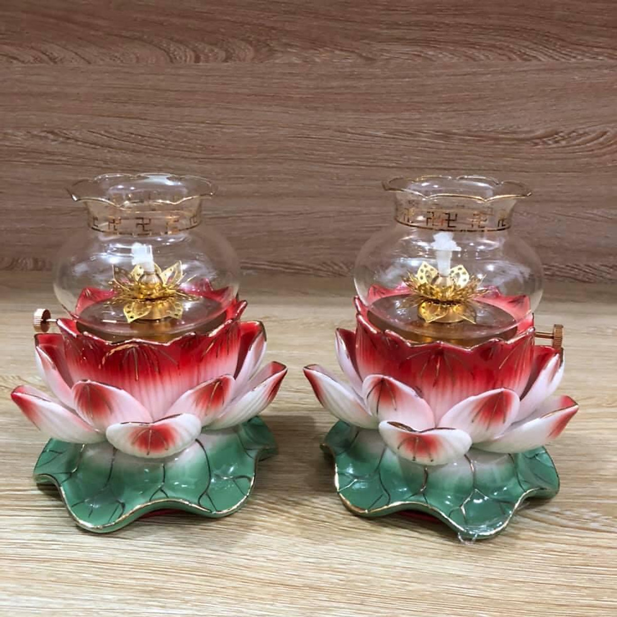 Combo 2 chiếc Đèn thờ dầu bằng gốm sứ hình hoa sen