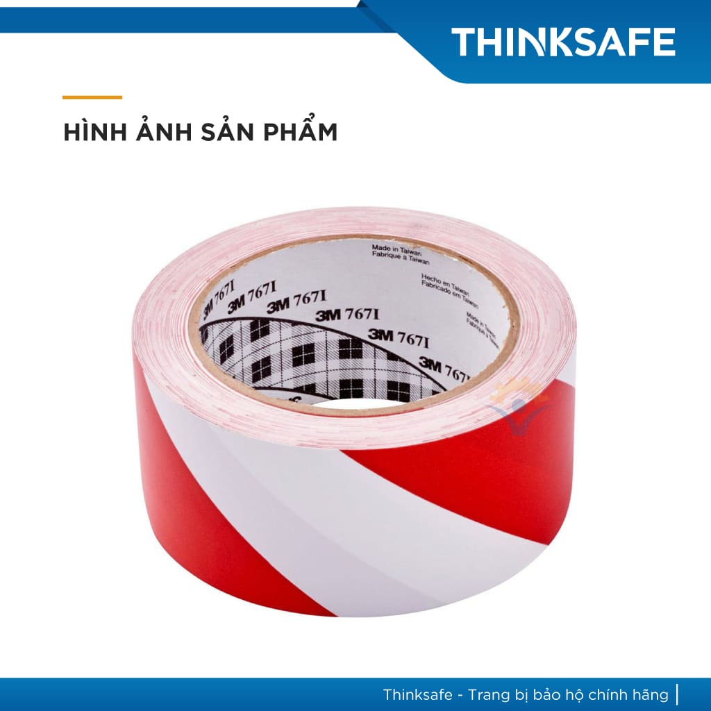 Băng keo dán nền cảnh báo 3M 767 sọc trắng đỏ, phân chia lối đi, cảnh báo nguy hiểm, keo dán chắc chắn bền màu
