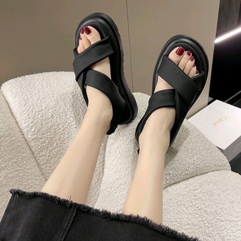 2026-Sandal Nữ Độn Đế 5cm, Sandal Da Mêm Đế Bằng Siêu Xinh
