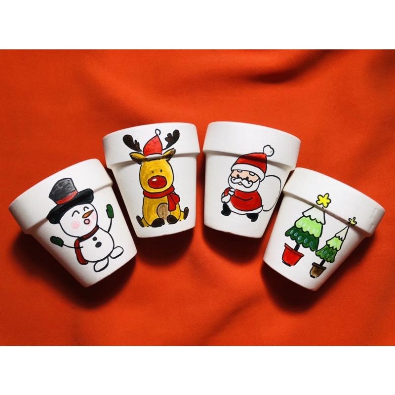 Combo 4 chậu đất nung vẽ tay