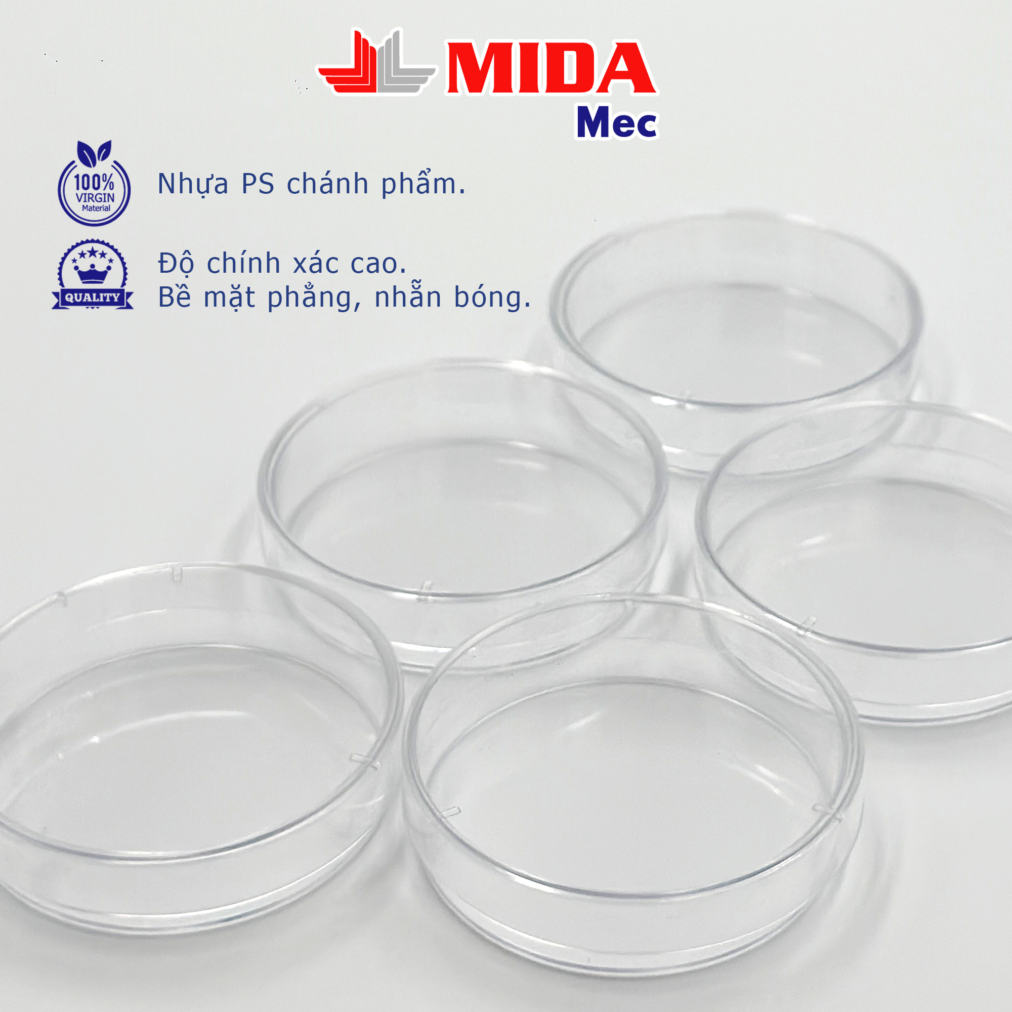 Đĩa Petri nhựa MidaMec 6015 đã tiệt trùng đóng gói 20 cái/bao