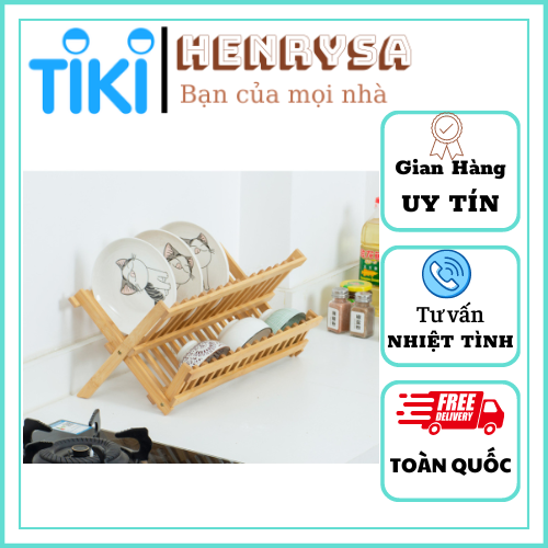 Kệ Úp Chén Đĩa Bằng Gỗ Tre Chống Mối Mọt - Kệ Gỗ Úp Bát Đĩa Nhà Bếp 2 Tầng Đa Năng - HENRYSA