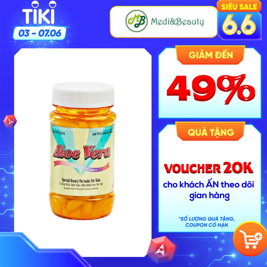 Thực phẩm chức năng viên uống đẹp da-giải độc-Aloe vera sữa ong chúa-nha đam-Robinson Pharma usa-chai 100 viên